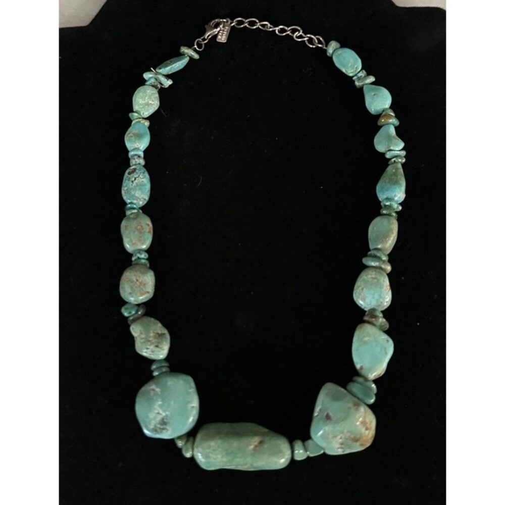 Peyote Bird Signed Necklace Sterling Silver Turquoise Chunk Sundance Catalog 20”